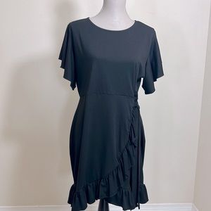 NWOT B label black FAUX WRAP DRESS size large.